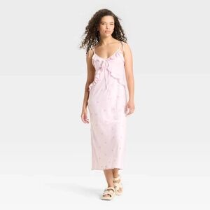 90s Pink Embroidered Butterfly Flutter Maxi Silky Dress